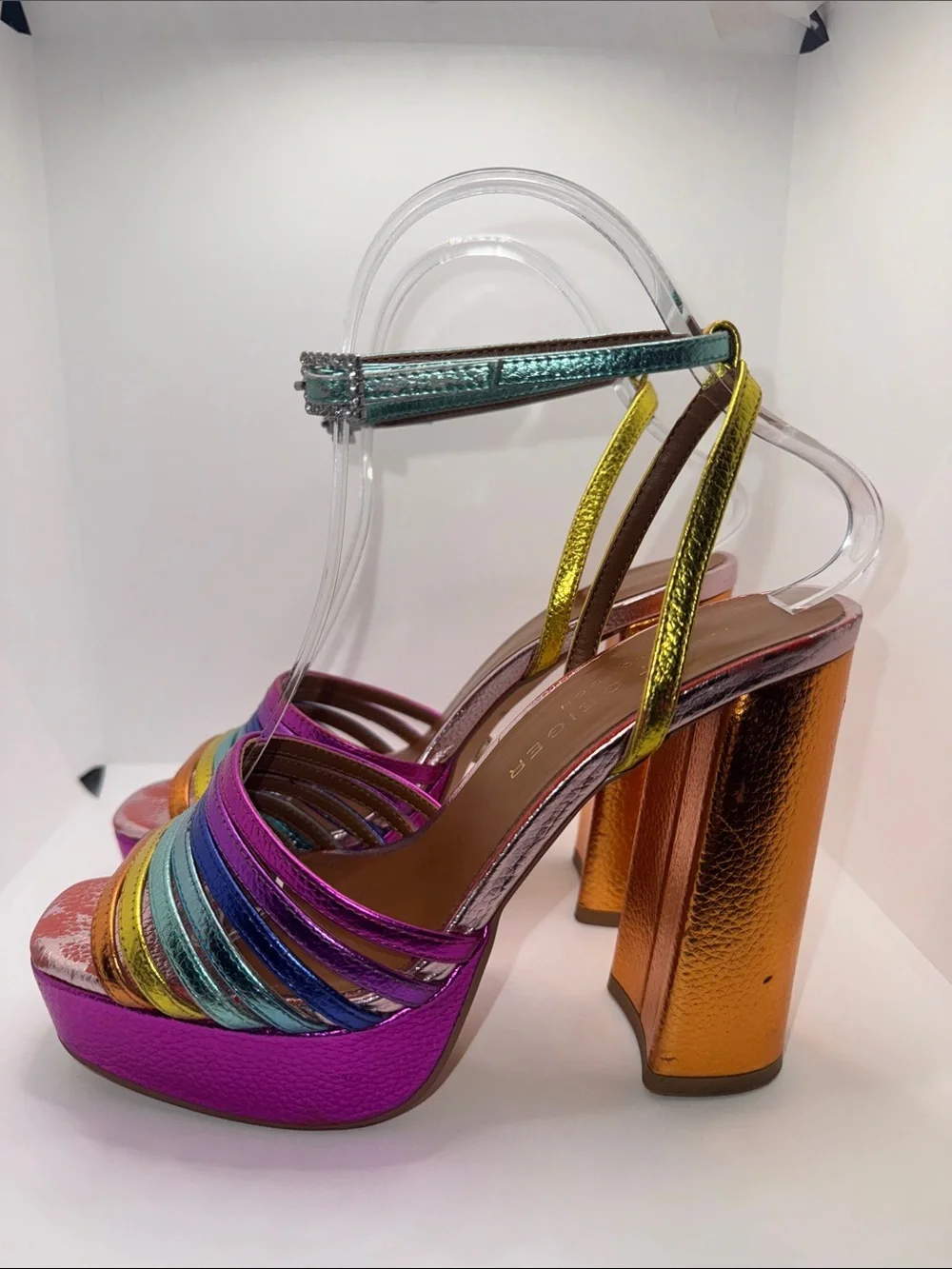 Kurt Geiger Pierra Platform Sandal Heels Metallic Leather Women’s 36.5 US 6.5